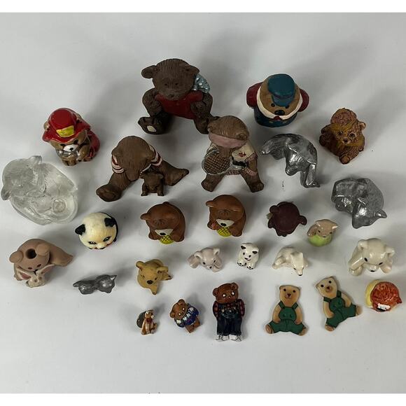 Miniature Teddy Bear Figurine Lot Bundle Glass Clay Porcelain Handmade Signed - Picture 2 of 10